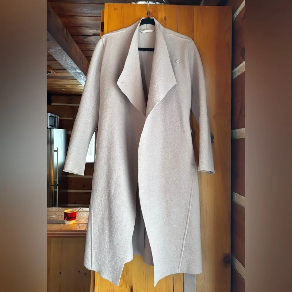 Light blush pink Wool Coat, Belted - Picture 3 of 14